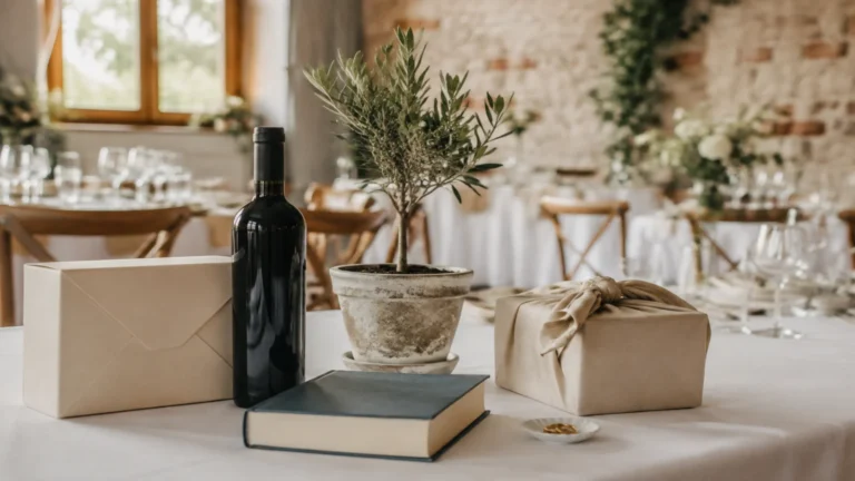 Prezenty zamiast kwiatów na ślub – wino, książka i drzewko oliwne